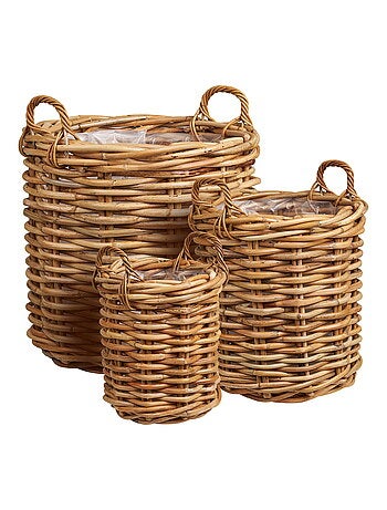 Burton Baskets - Paniers en rotin kubu, lot de 3, nature