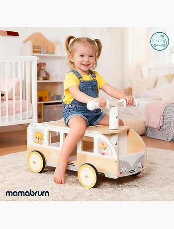 Bus porteur bois porteur enfant coffre jouets mamabrum