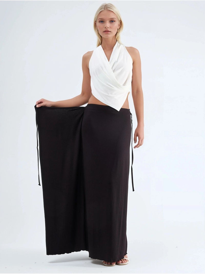Busem jupe longue à taille haute avec détail noué Noir - Kiabi