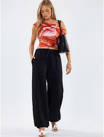 Pantalon de jogging en mélange de coton à jambe droite pour femme busem