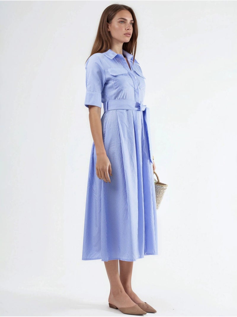 Busem robe chemise midi à rayures avec ceinture Bleu ciel - Kiabi