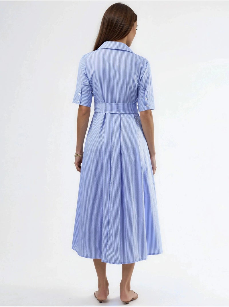 Busem robe chemise midi à rayures avec ceinture Bleu ciel - Kiabi