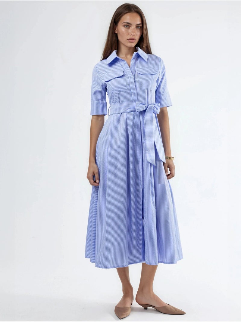 Busem robe chemise midi à rayures avec ceinture Bleu ciel - Kiabi