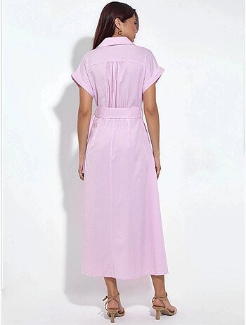 Busem robe chemise midi à rayures avec col en v et ceinture