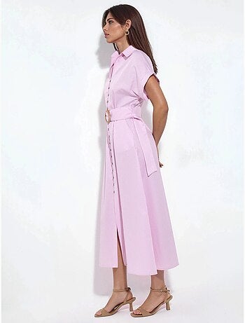 Busem robe chemise midi à rayures avec col en v et ceinture