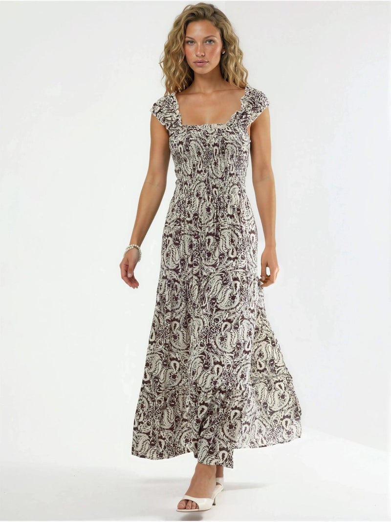 Busem robe longue à imprimé paisley et col carré Marron chocolat - Kiabi