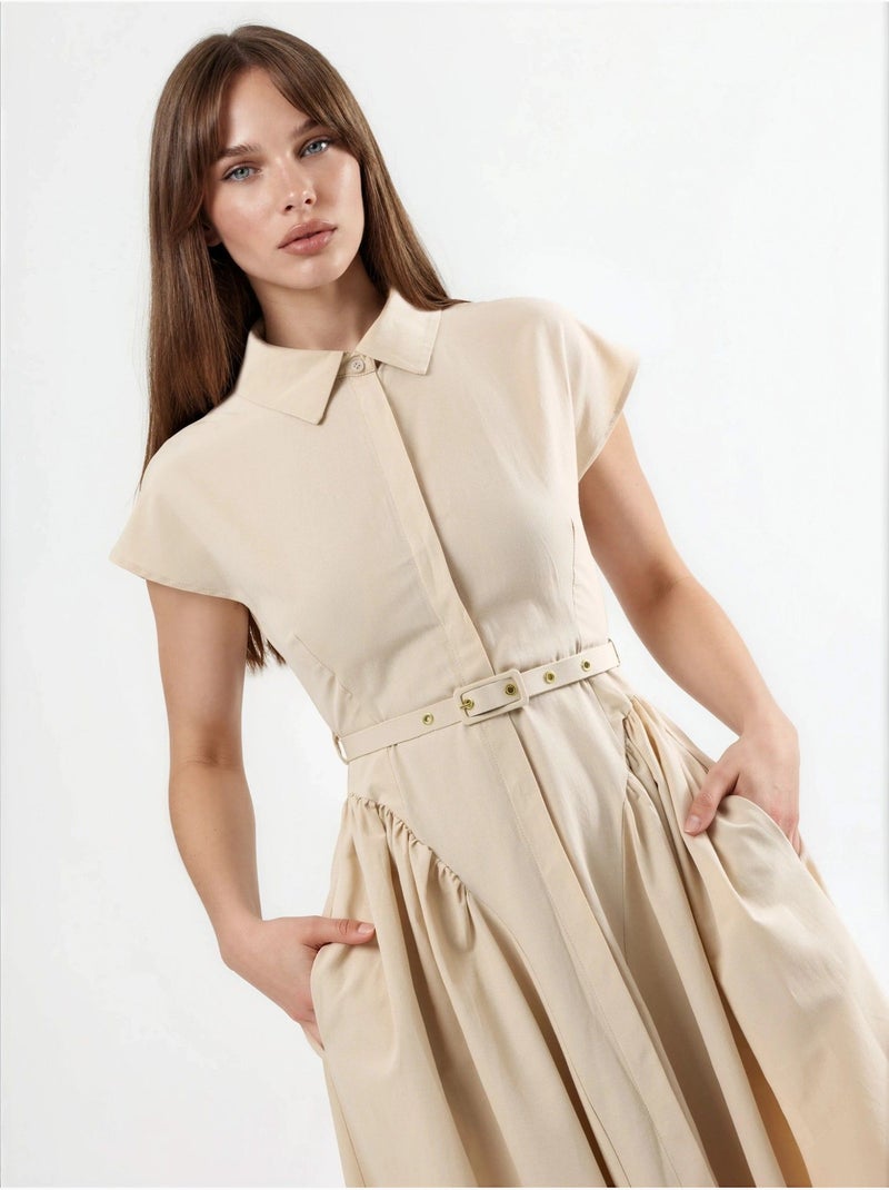 Busem robe midi à ceinture avec col chemise Beige argile - Kiabi