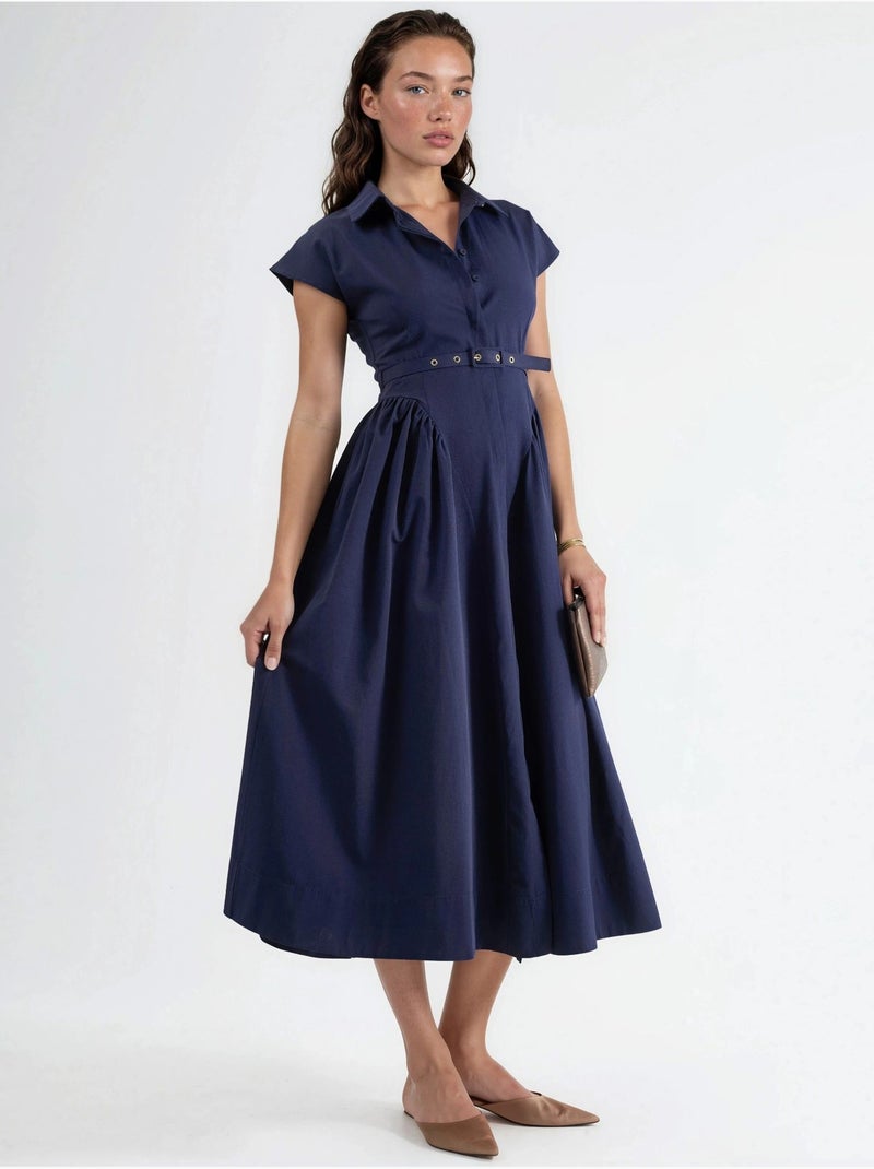 Busem robe midi à ceinture avec col chemise Bleu marine - Kiabi