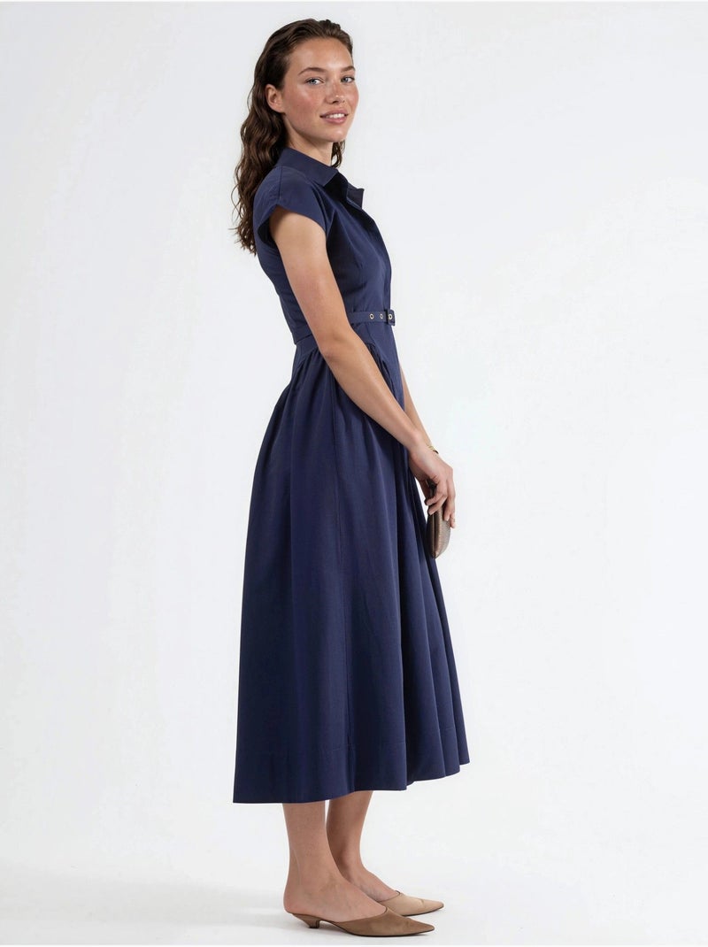 Busem robe midi à ceinture avec col chemise Bleu marine - Kiabi