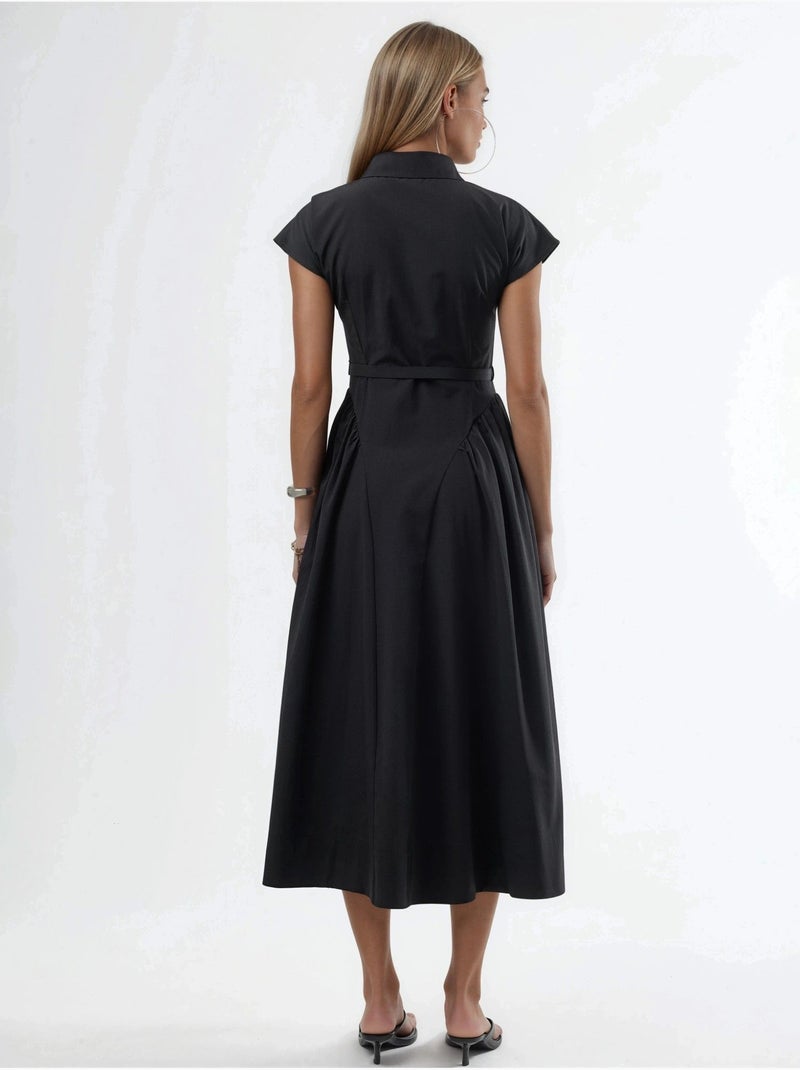 Busem robe midi à ceinture avec col chemise Noir - Kiabi
