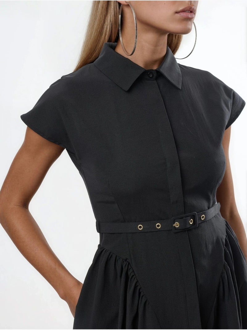 Busem robe midi à ceinture avec col chemise Noir - Kiabi