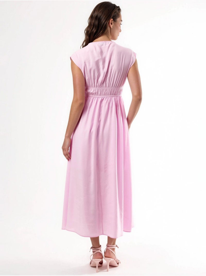 Busem robe midi à col v avec détail nœud Rose pâle - Kiabi