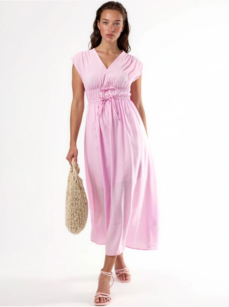 Busem robe midi à col v avec détail nœud Rose pâle - Kiabi