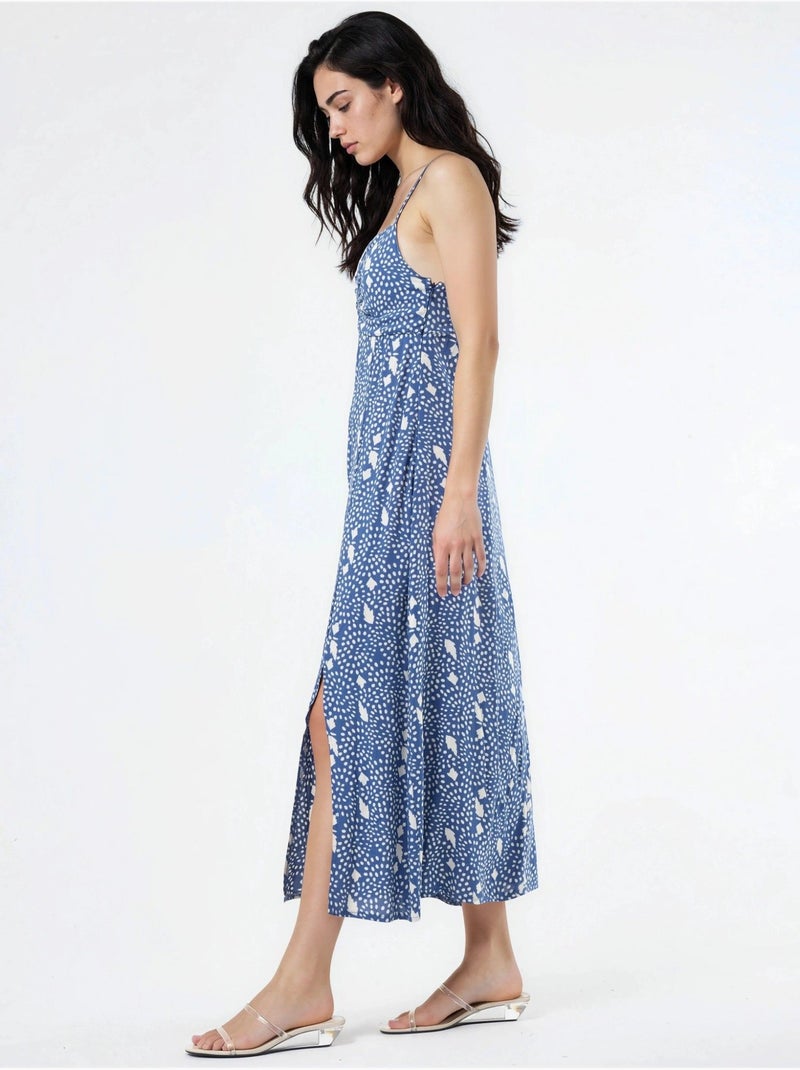 Busem robe midi nuisette fleurie à col cœur Bleu cobalt - Kiabi