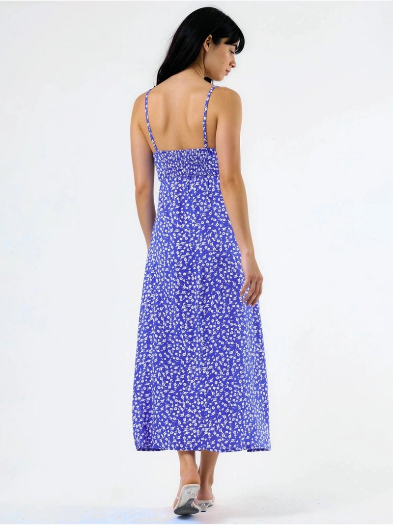 Busem robe midi nuisette fleurie à col cœur Bleu électrique - Kiabi