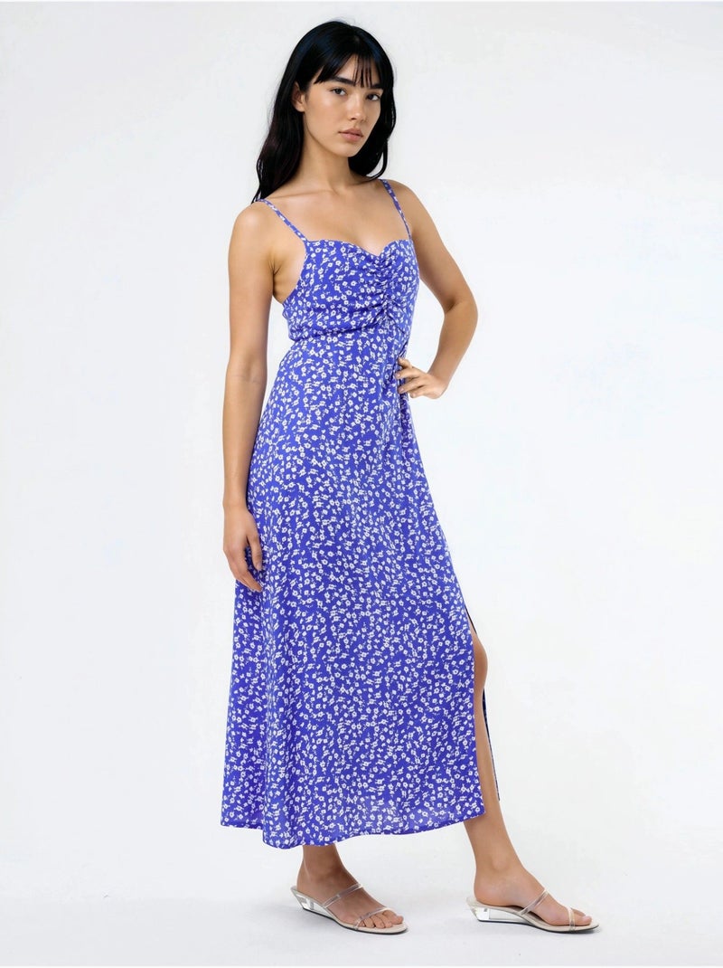 Busem robe midi nuisette fleurie à col cœur Bleu électrique - Kiabi