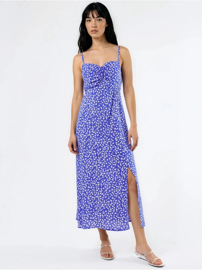 Busem robe midi nuisette fleurie à col cœur Bleu électrique - Kiabi