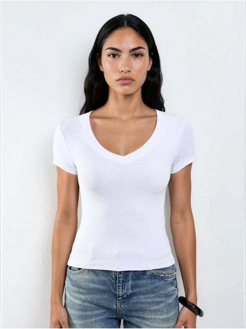 Busem t-shirt élastique à manches courtes avec col en v - Kiabi Busem t-shirt élastique à manches courtes avec col en v - Kiabi