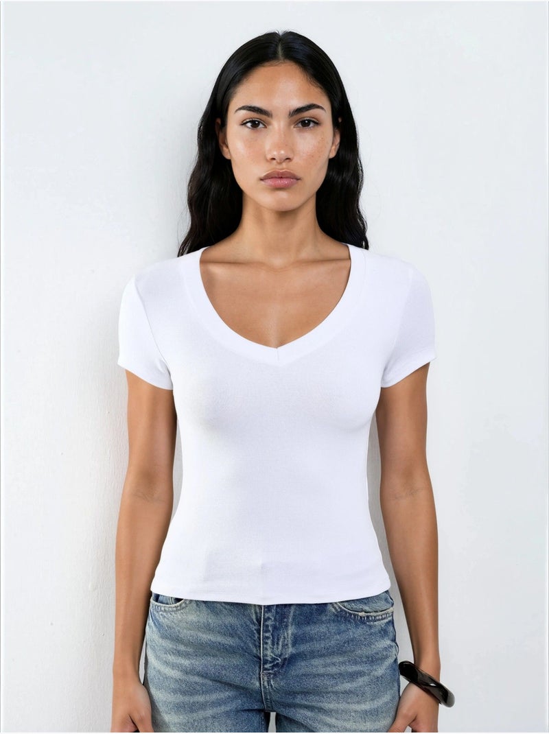 Busem t-shirt élastique à manches courtes avec col en v Blanc - Kiabi