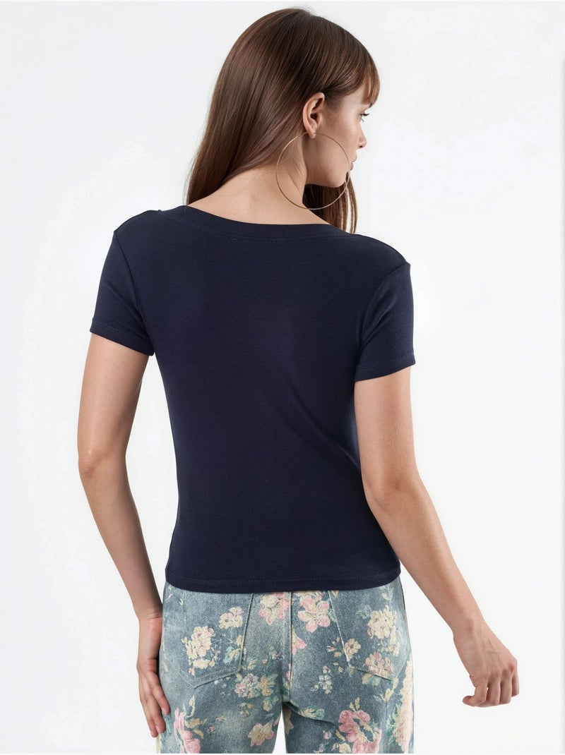 Busem t-shirt élastique à manches courtes avec col en v Bleu marine - Kiabi