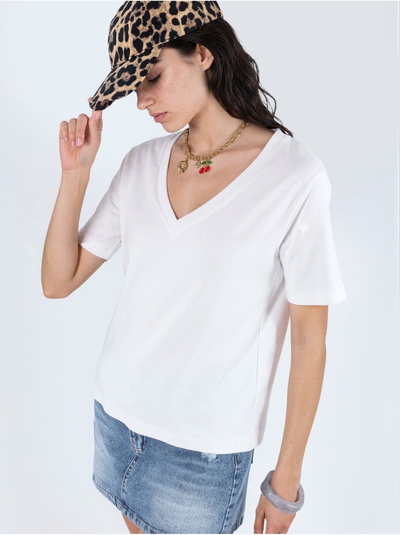 Busem t-shirt en coton à col v coupe régulière unie Blanc - Kiabi