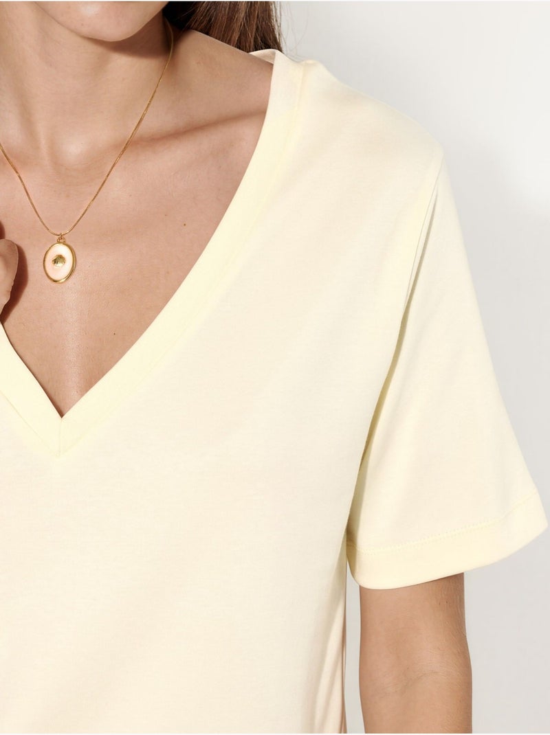 Busem t-shirt en coton à col v coupe régulière unie Jaune citron - Kiabi