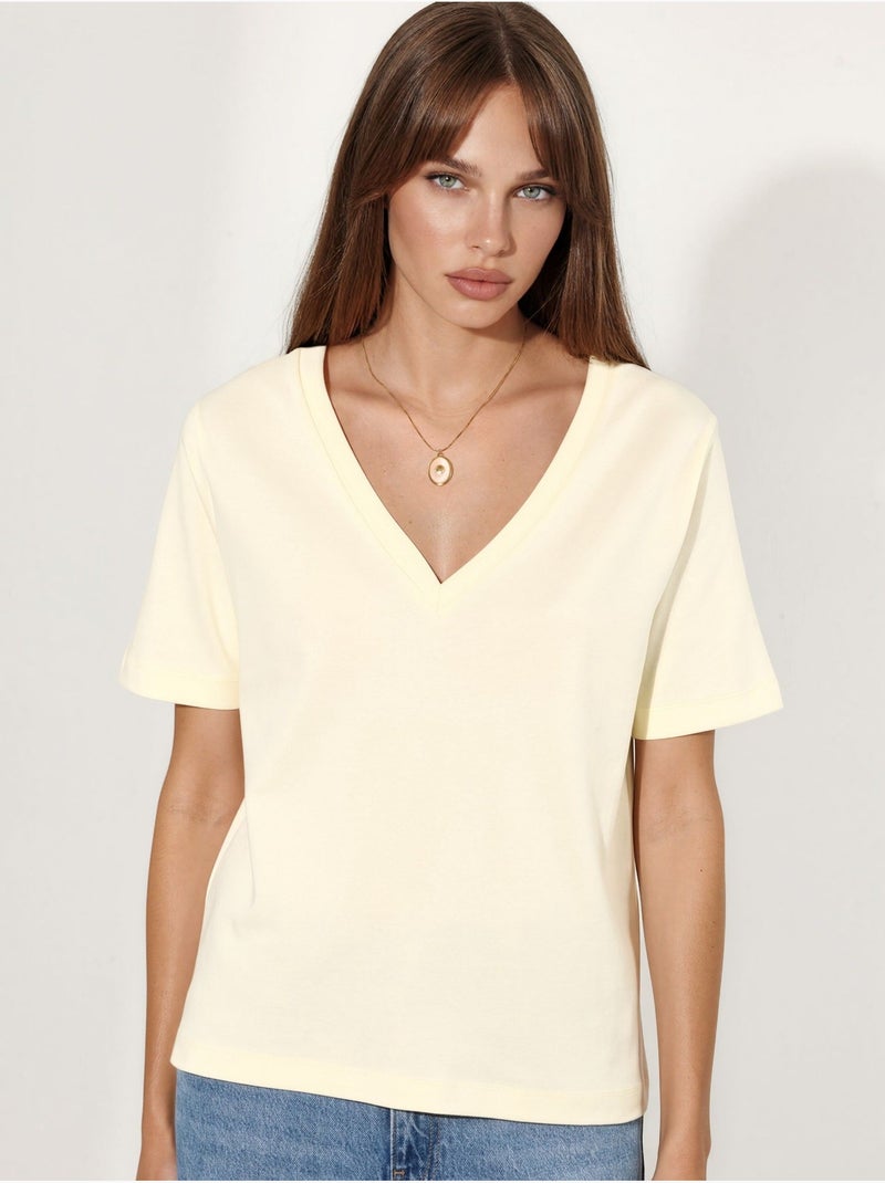 Busem t-shirt en coton à col v coupe régulière unie Jaune citron - Kiabi