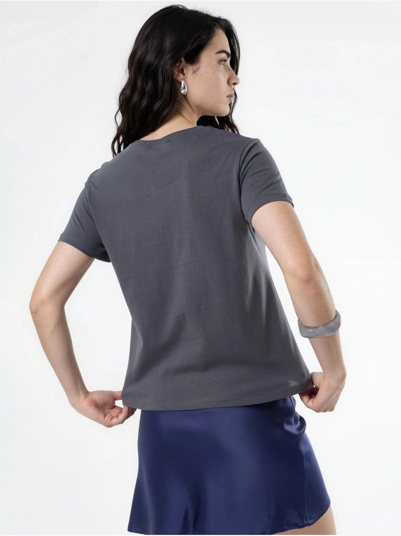 Busem t-shirt en coton uni à col rond Gris foncé - Kiabi