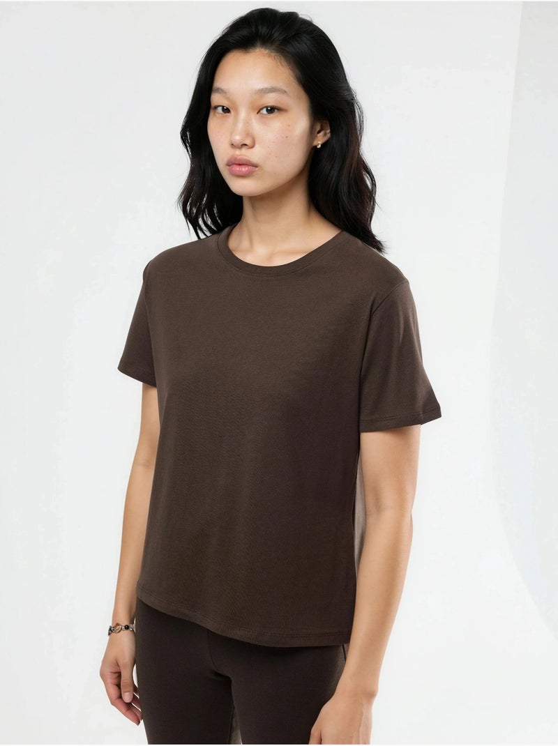 Busem t-shirt en coton uni à col rond Marron chocolat - Kiabi