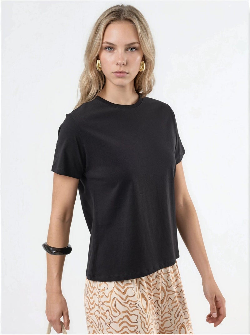Busem t-shirt en coton uni à col rond Noir - Kiabi