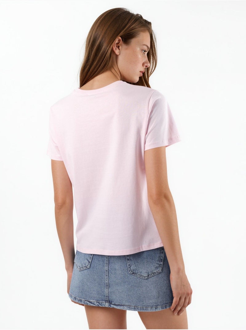 Busem t-shirt en coton uni à col rond Rose pâle - Kiabi