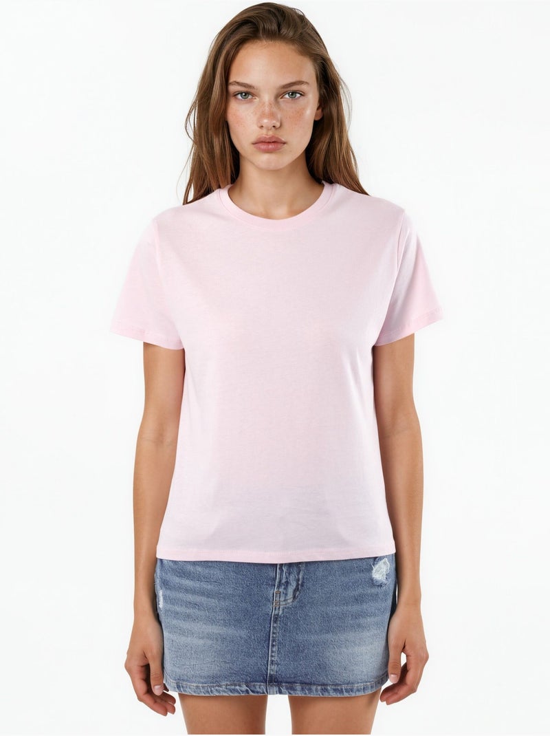 Busem t-shirt en coton uni à col rond Rose pâle - Kiabi