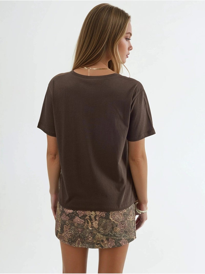 Busem t-shirt en maille unie à col en v Marron chocolat - Kiabi