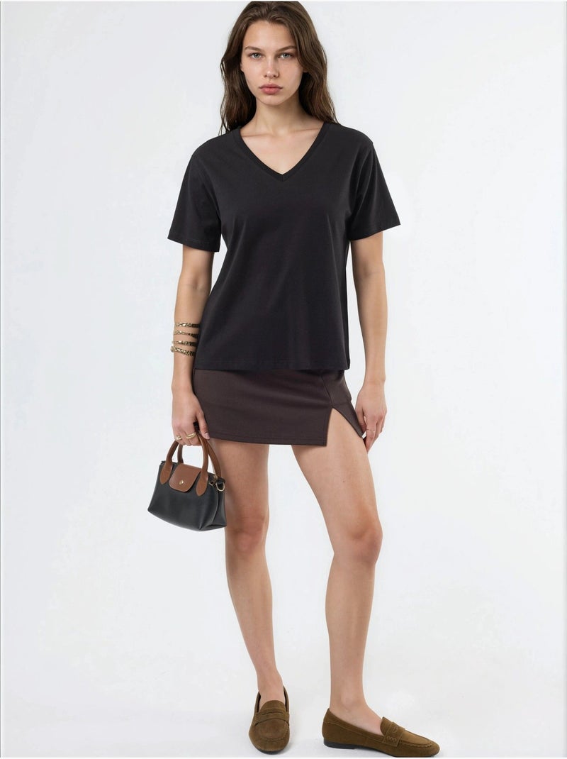 Busem t-shirt en maille unie à col en v Noir - Kiabi