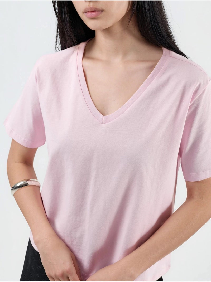 Busem t-shirt en maille unie à col en v Rose pâle - Kiabi