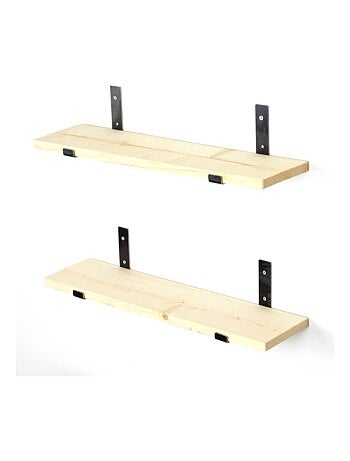 BUSSA - Étagère murale en bois d'épicéa et métal - 2 rangements - bois et noir