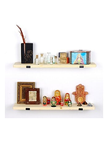 BUSSA - Étagère murale en bois d'épicéa et métal - 2 rangements - bois et noir