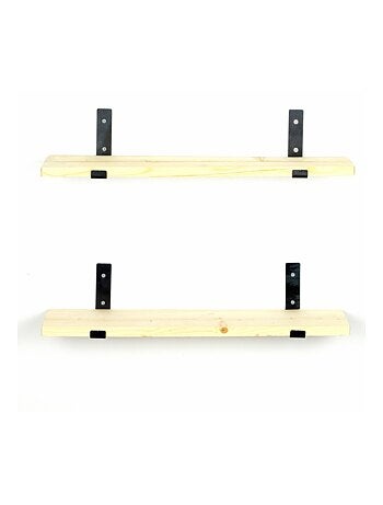 BUSSA Étagère murale en bois d'épicéa et métal - 2 rangements - bois et noir