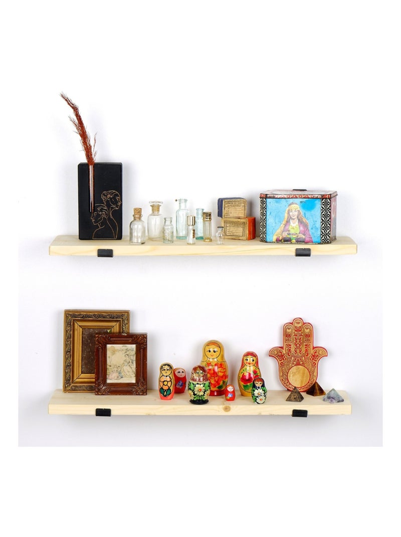BUSSA Étagère murale en bois d'épicéa et métal - 2 rangements - bois et noir Beige - Kiabi