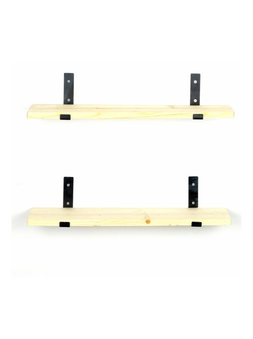 BUSSA Étagère murale en bois d'épicéa et métal - 2 rangements - bois et noir - Kiabi BUSSA Étagère murale en bois d'épicéa et métal - 2 rangements - bois et noir - Kiabi