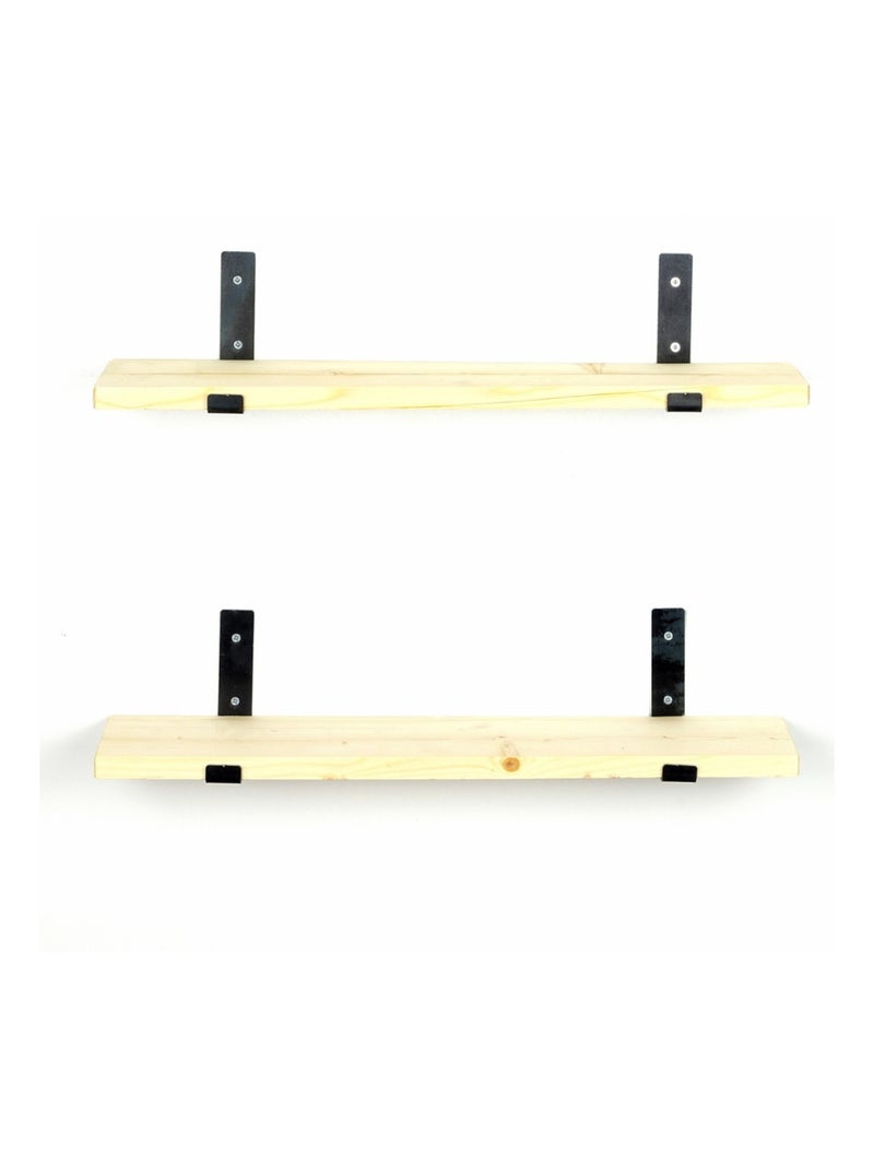 BUSSA Étagère murale en bois d'épicéa et métal - 2 rangements - bois et noir Beige - Kiabi