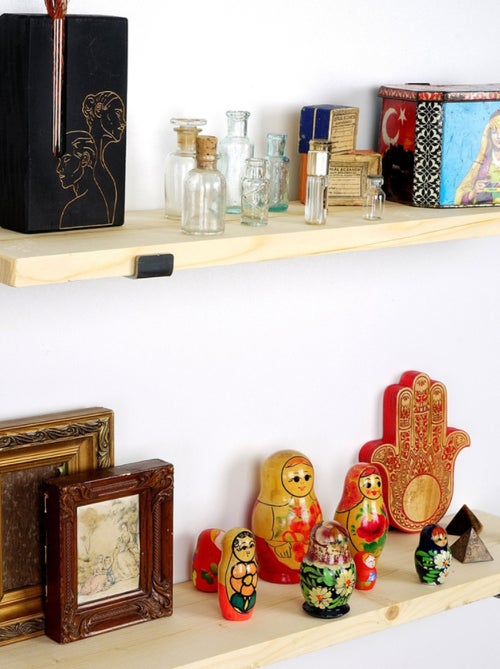BUSSA Étagère murale en bois d'épicéa et métal - 2 rangements - bois et noir - Kiabi BUSSA Étagère murale en bois d'épicéa et métal - 2 rangements - bois et noir - Kiabi