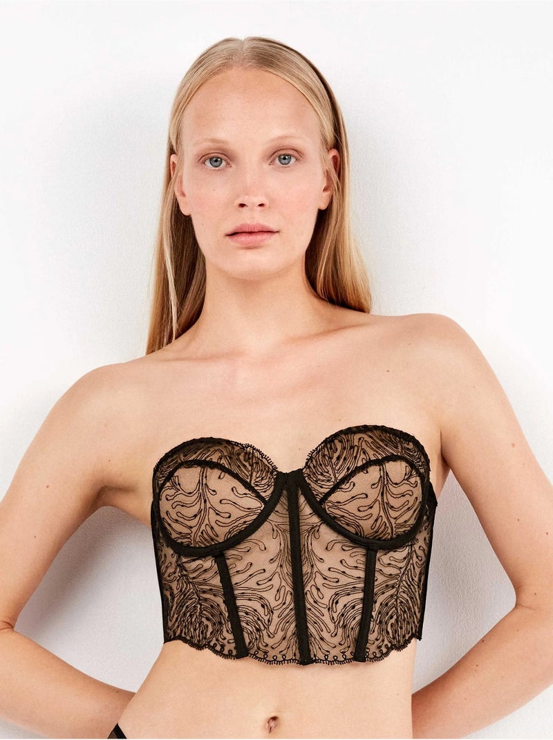 Bustier amovible en dentelle brodée Noir - Kiabi
