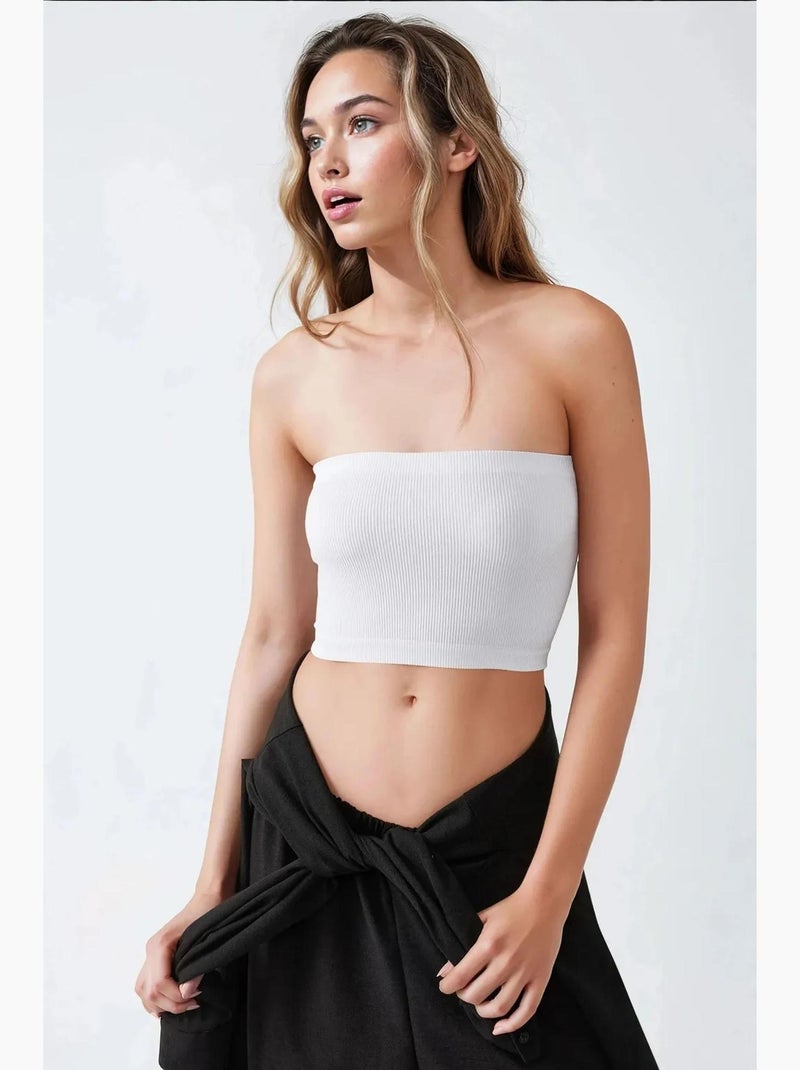 Bustier court côtelé ajusté hiccup Blanc - Kiabi