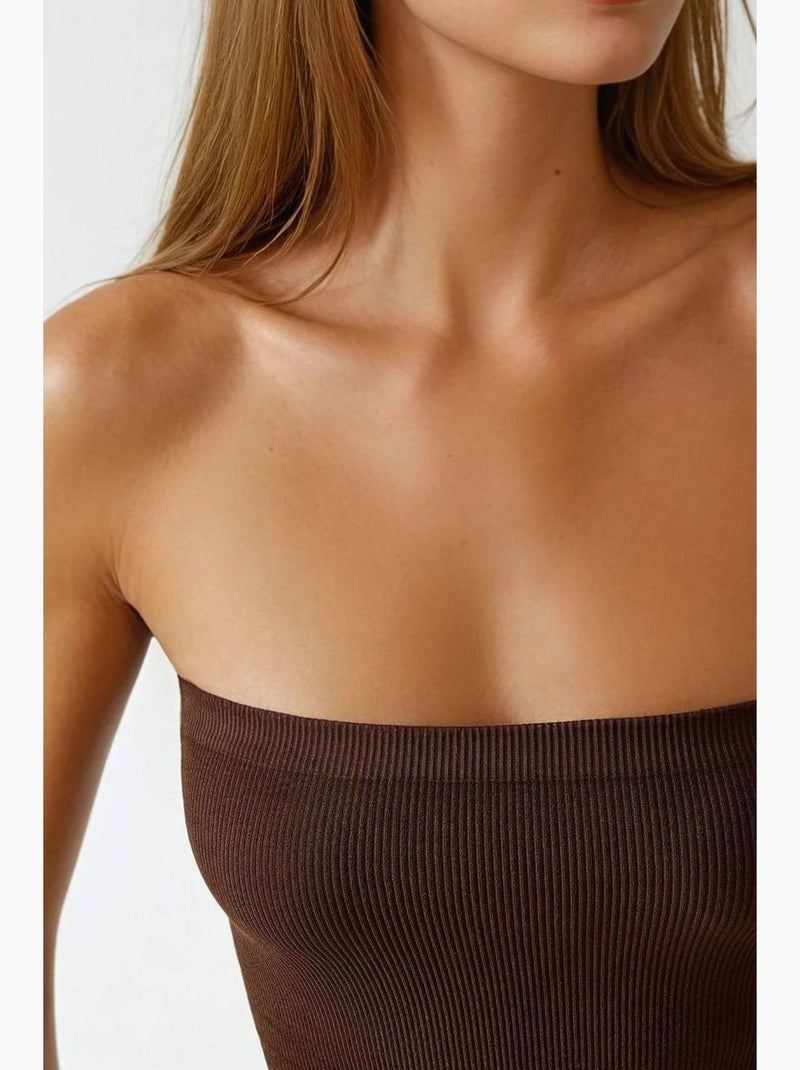 Bustier court côtelé ajusté hiccup Marron chocolat - Kiabi