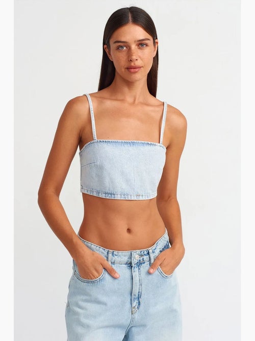 Bustier court en denim dilvin - Kiabi Bustier court en denim dilvin - Kiabi