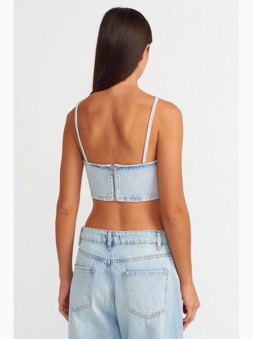 Bustier court en denim dilvin - Kiabi Bustier court en denim dilvin - Kiabi