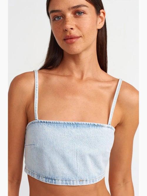 Bustier court en denim dilvin - Kiabi Bustier court en denim dilvin - Kiabi