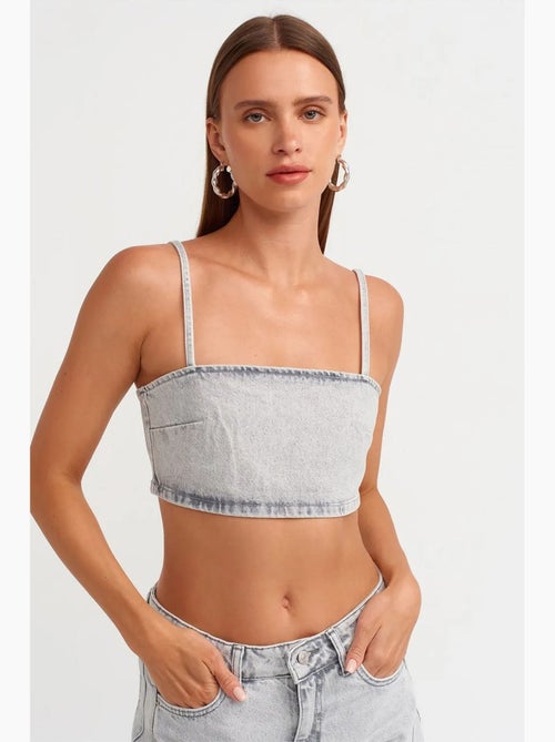 Bustier court en denim dilvin - Kiabi Bustier court en denim dilvin - Kiabi