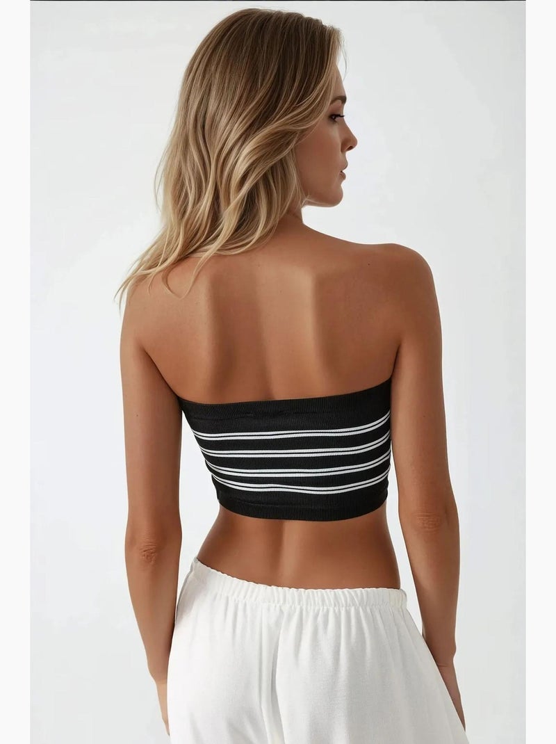 Bustier court rayé côtelé hiccup Noir - Kiabi
